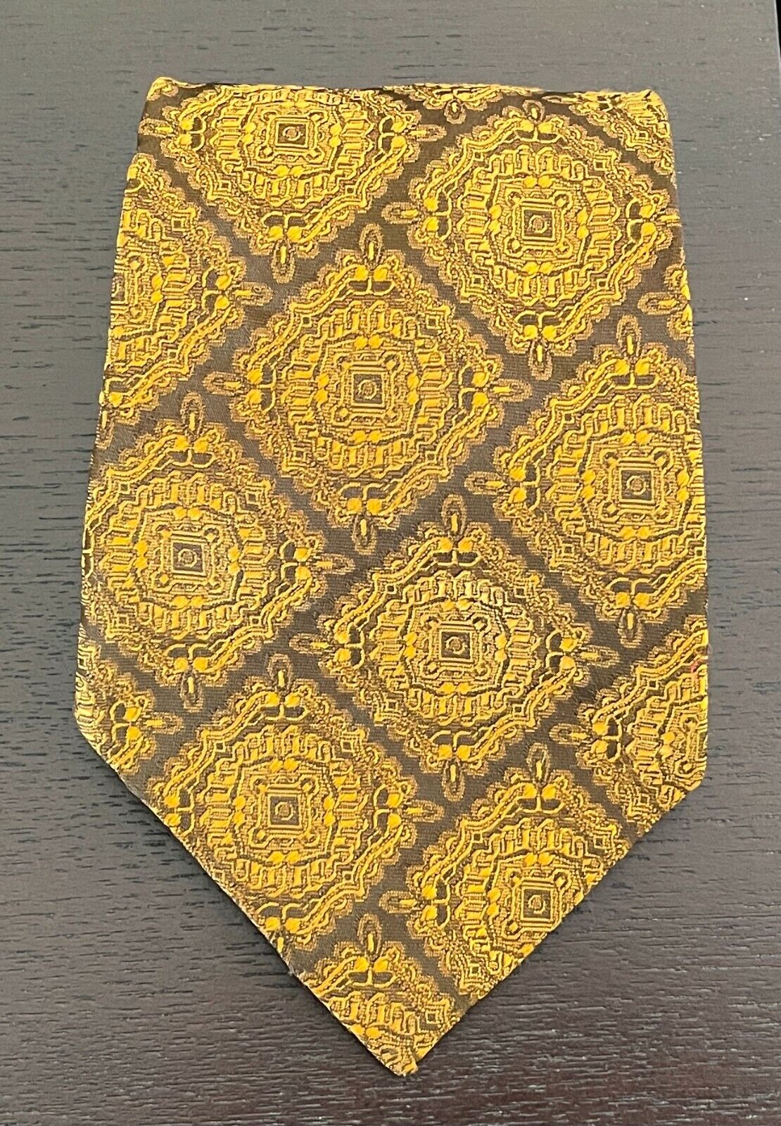GALECO Vintage Mens Tie Necktie 1960s 1970s Golden Brown Orange Jacquard Print