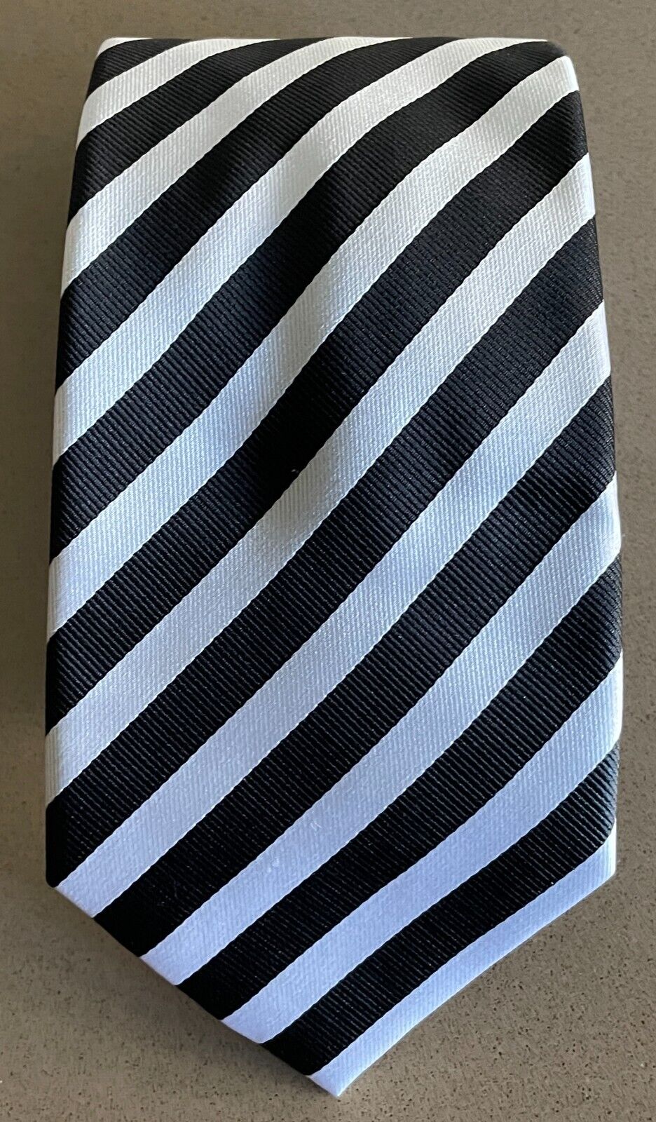 Mens Neck Tie Black & White Stripe Teflon Treated Polyester NEW NeckTie w Tags