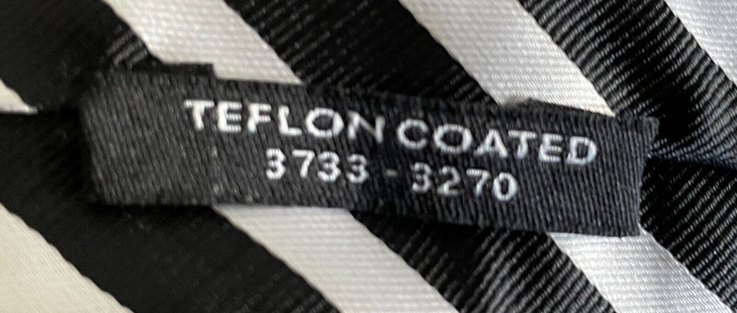 Mens Neck Tie Black & White Stripe Teflon Treated Polyester NEW NeckTie w Tags