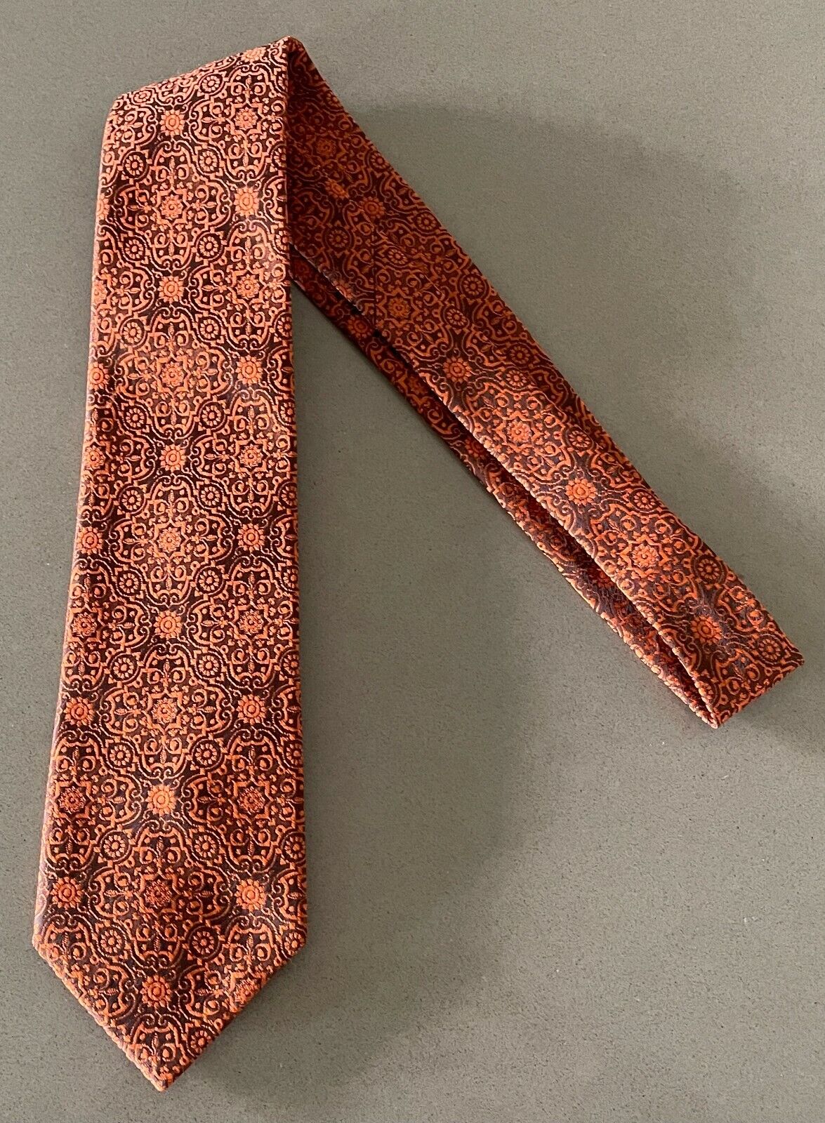 Vintage Mens Tie DURALON 1960's 1970's Orange Jacquard Print Necktie