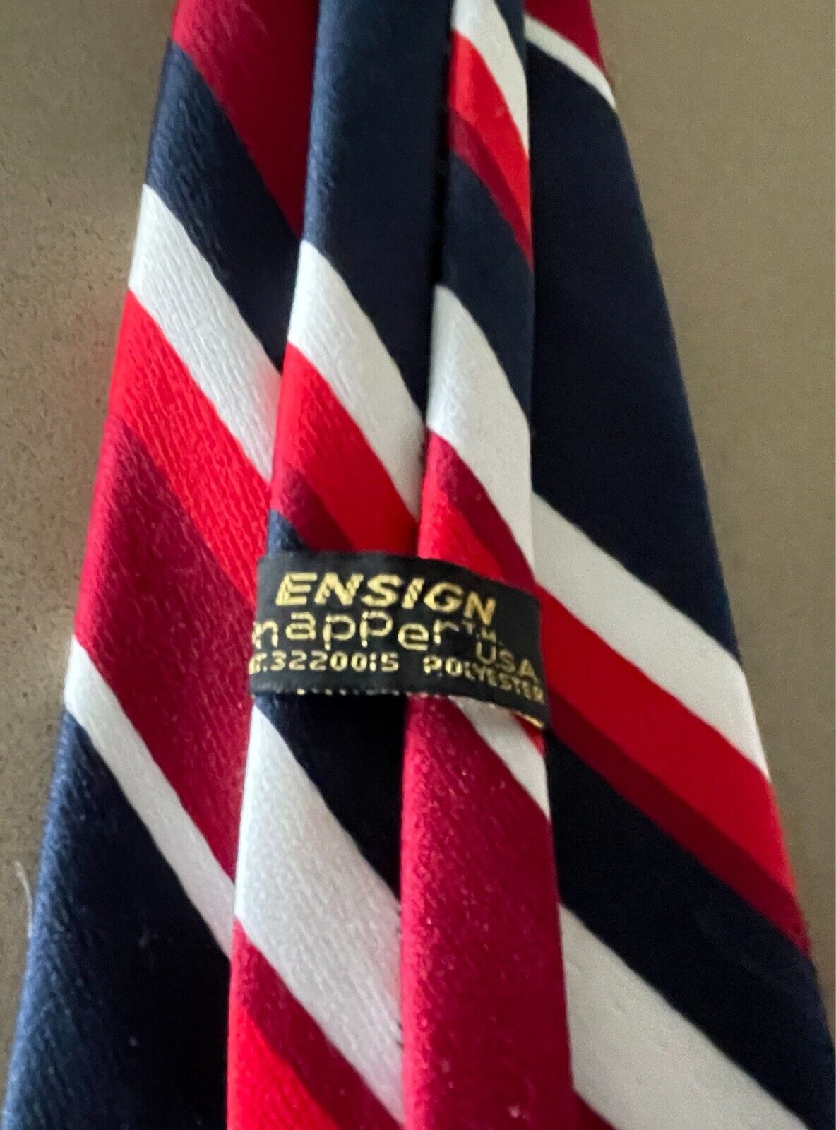 ENSIGN Clip On NeckTie Snapper Fastening Pre-Tied Navy Red Burgundy White Stripe
