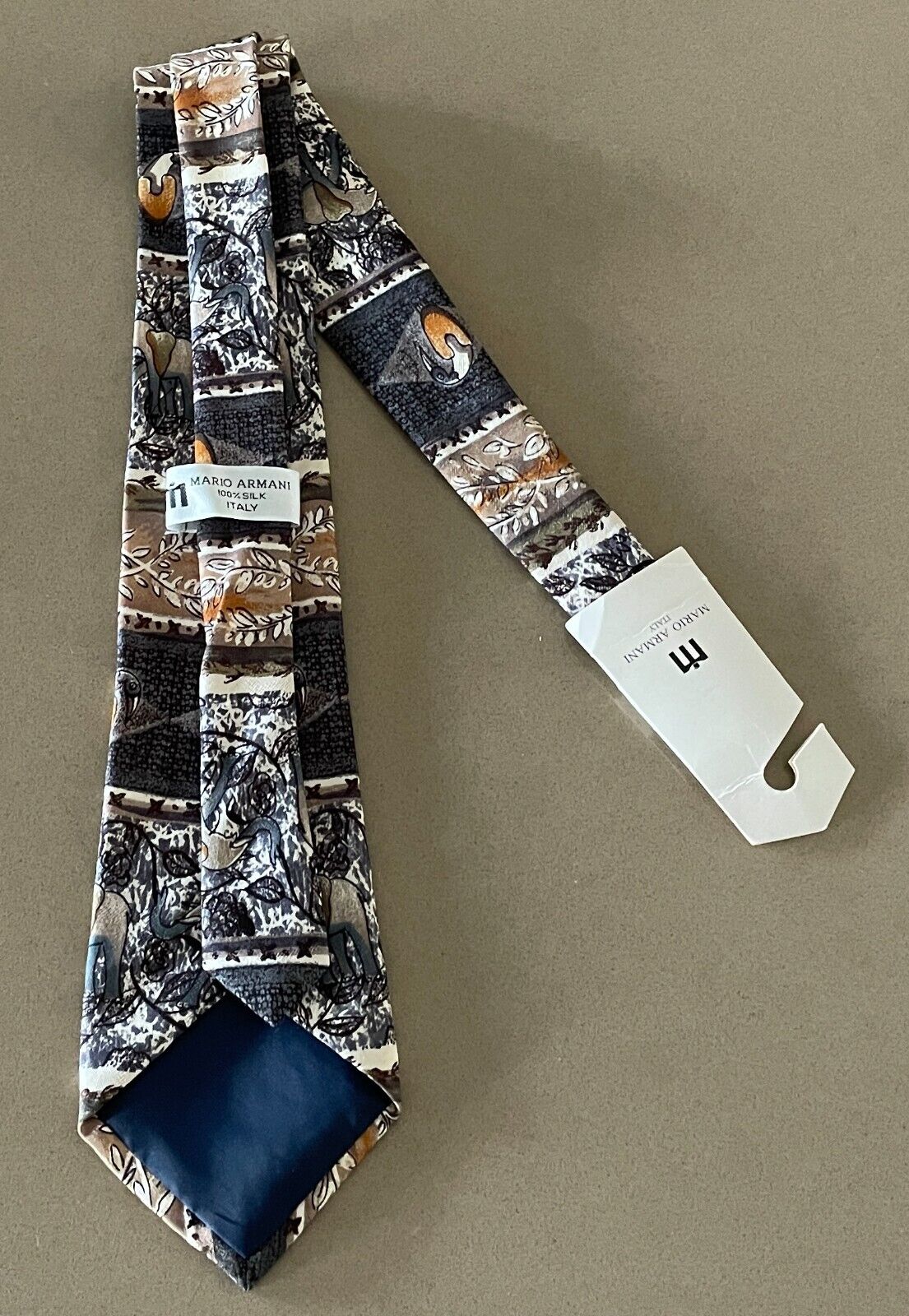 MARIO ARMANI Italy Silk Tie NeckTie Elephants Ducks Pattern Wide Mens Necktie