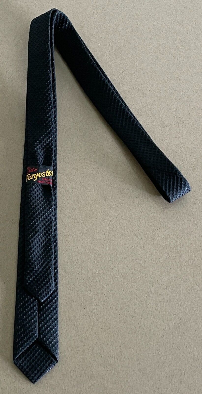 LIDO NeckTie Black "Teryester" Textured Thin Vintage 1960's 70's Mens Neck Tie