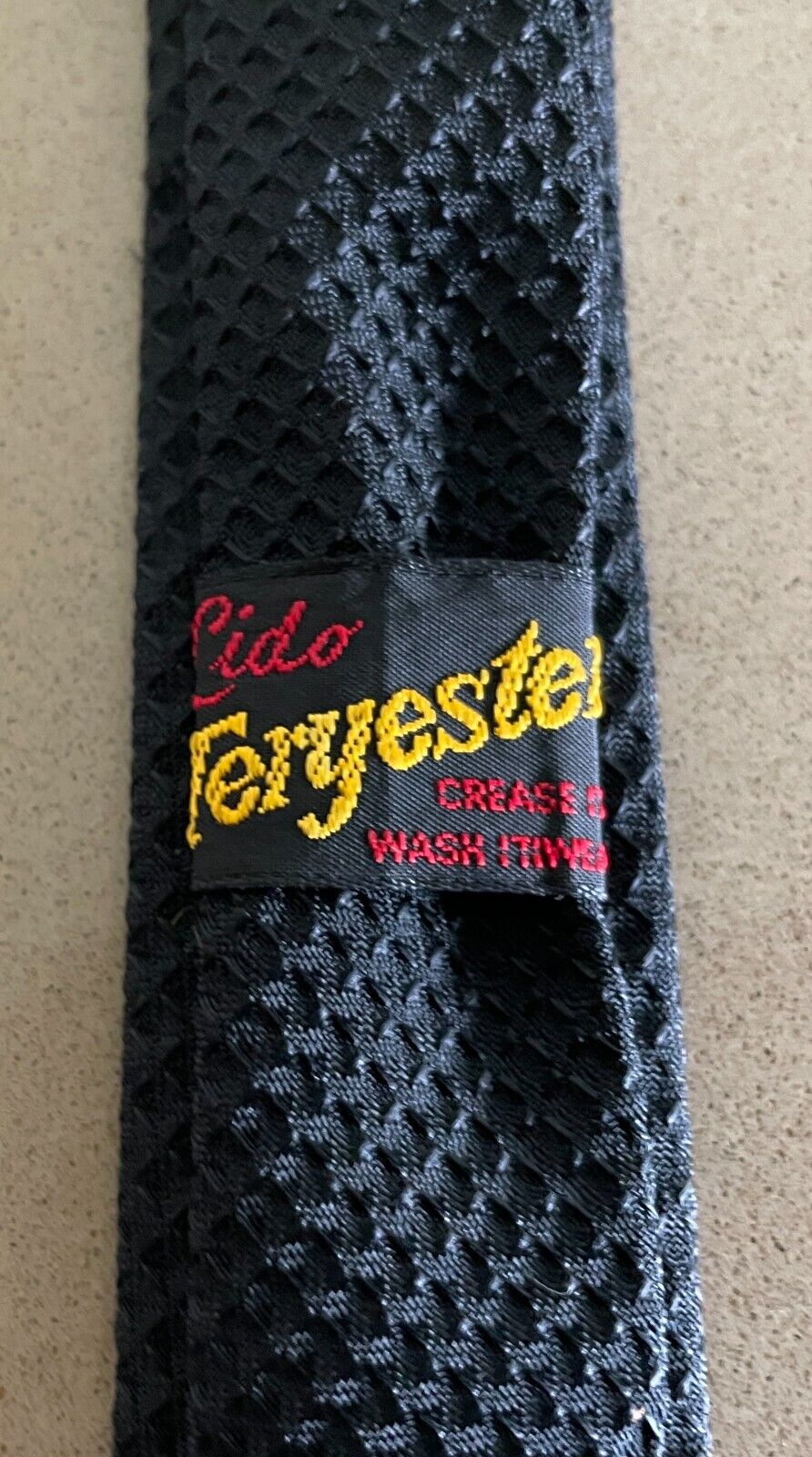 LIDO NeckTie Black "Teryester" Textured Thin Vintage 1960's 70's Mens Neck Tie