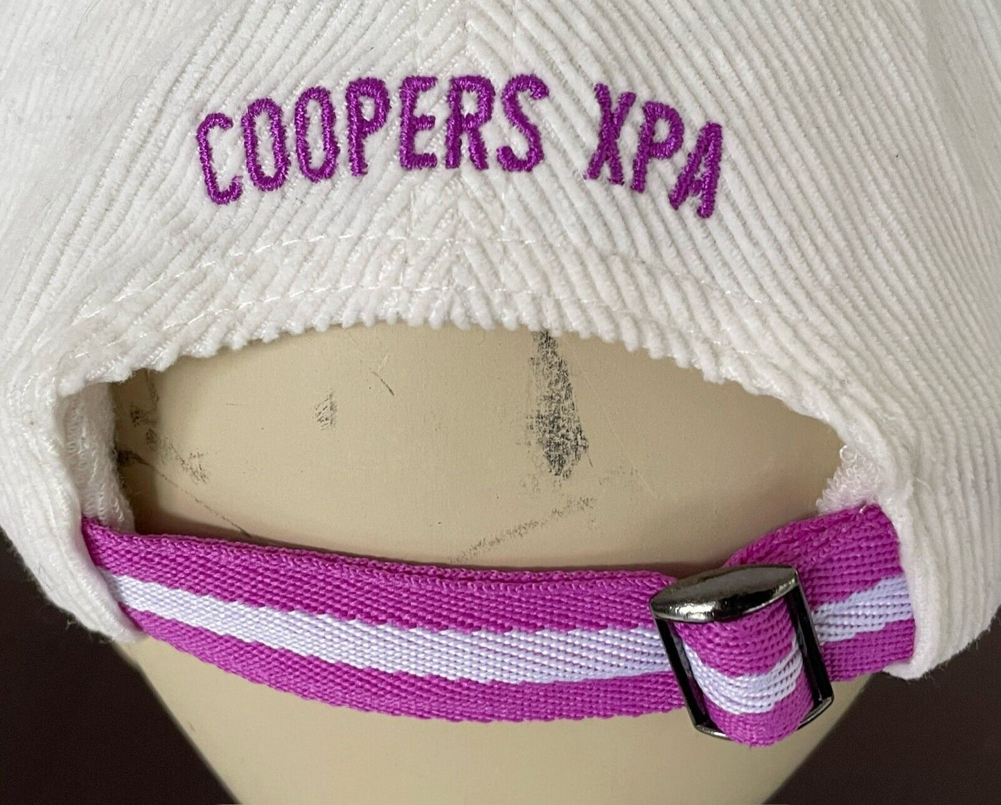 VOLLEY White Corduroy Cap Hat Purple Trim Adjustable Unisex OSFA 6 Panel Style