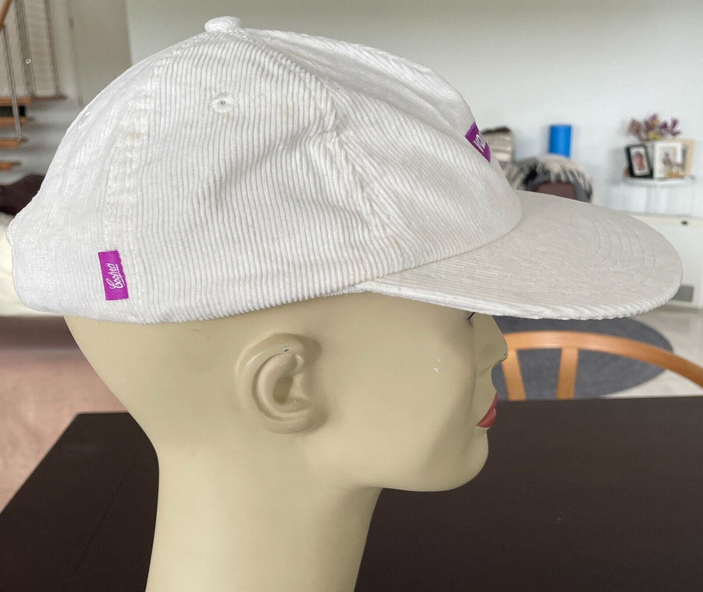 VOLLEY White Corduroy Cap Hat Purple Trim Adjustable Unisex OSFA 6 Panel Style