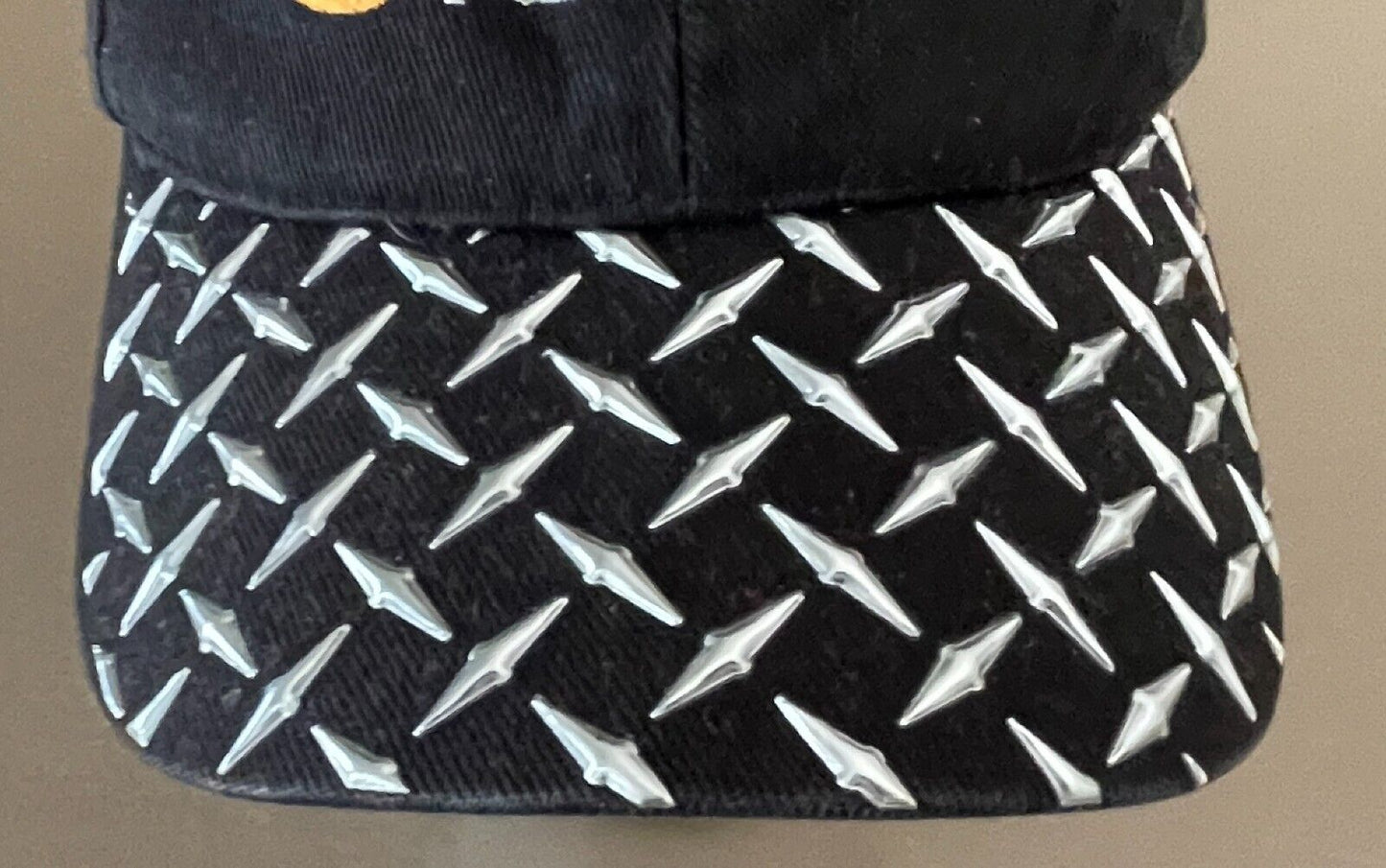 ACTION ALUMINIUM Checkerboard Baseball Cap Black Silver Trim Adjust Strap Back