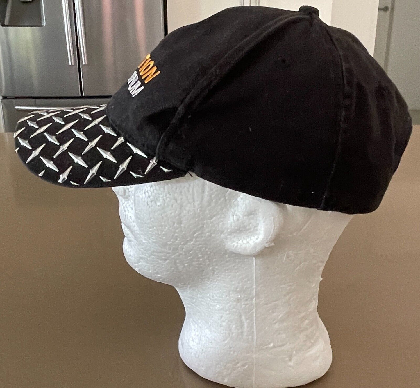 ACTION ALUMINIUM Checkerboard Baseball Cap Black Silver Trim Adjust Strap Back