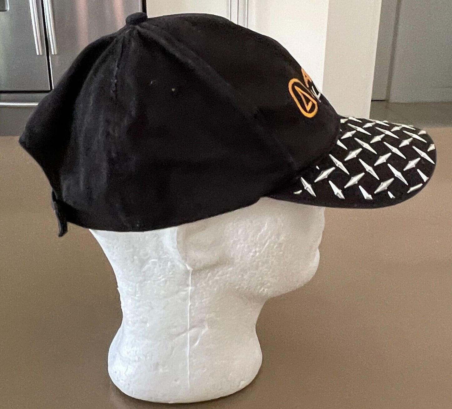 ACTION ALUMINIUM Checkerboard Baseball Cap Black Silver Trim Adjust Strap Back