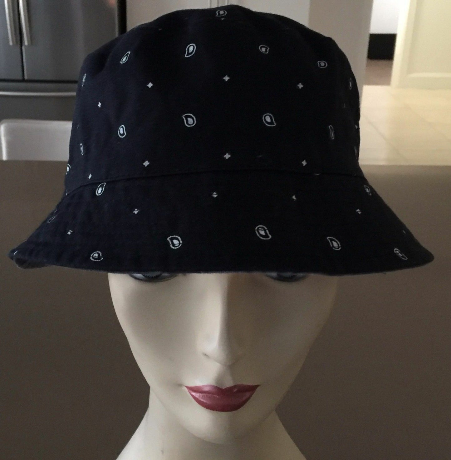 Mens FCT HAT Bucket Hat Reversible Black Grey White Marble & Paisley Print 58cm