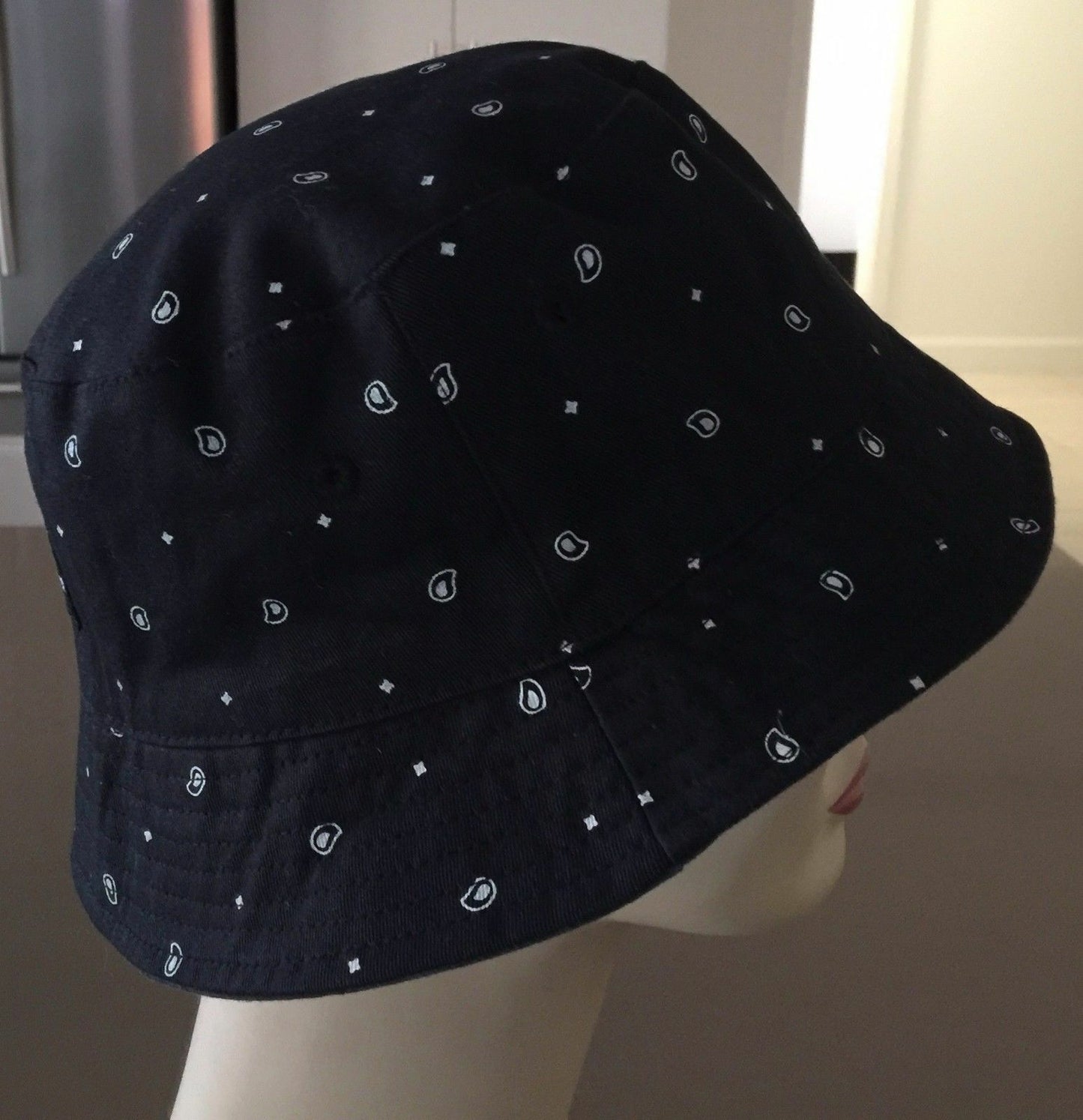 Mens FCT HAT Bucket Hat Reversible Black Grey White Marble & Paisley Print 58cm