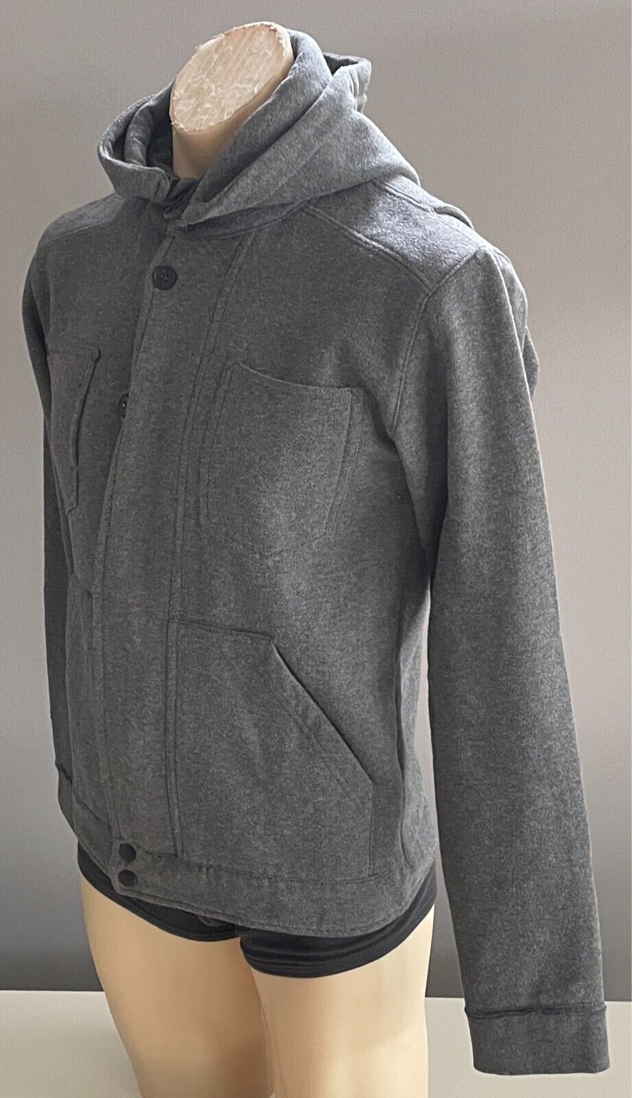 COMUNE Grey Long Sleeve Jacket Mens Size S High Neck Detachable Hoodie