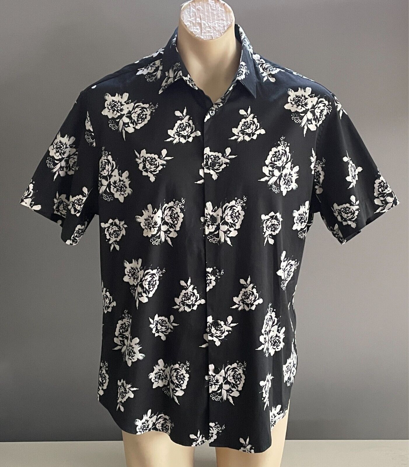 Mens JOHNNY BIGG Shirt Black White Floral Print Mens Plus Size XL Short Sleeves