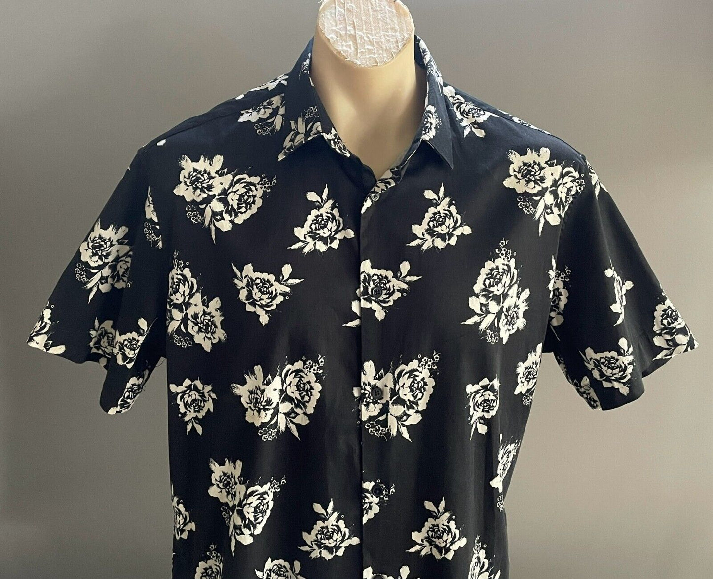 Mens JOHNNY BIGG Shirt Black White Floral Print Mens Plus Size XL Short Sleeves