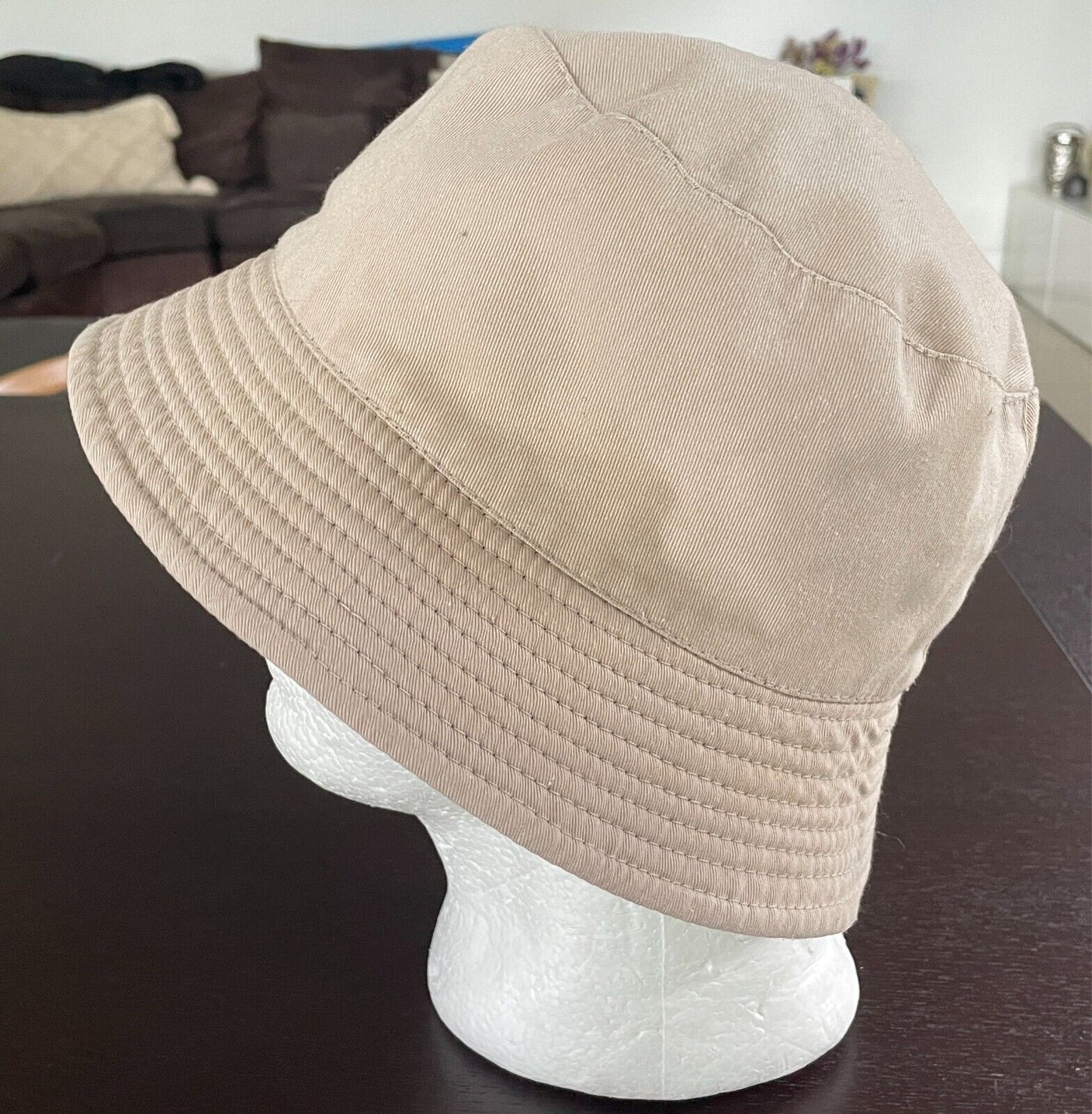Unisex Bucket Hat Reversible - Blue Denim and Beige Cotton One Size