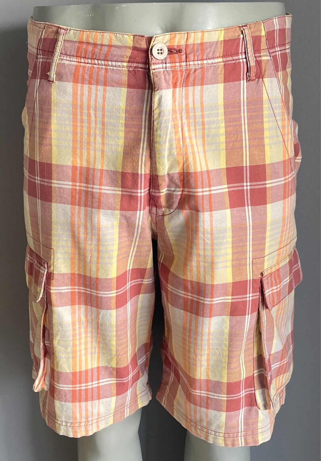 Mens CD URBAN Cargo Shorts Plaid Size 34 Madras Cotton Cargo Pockets