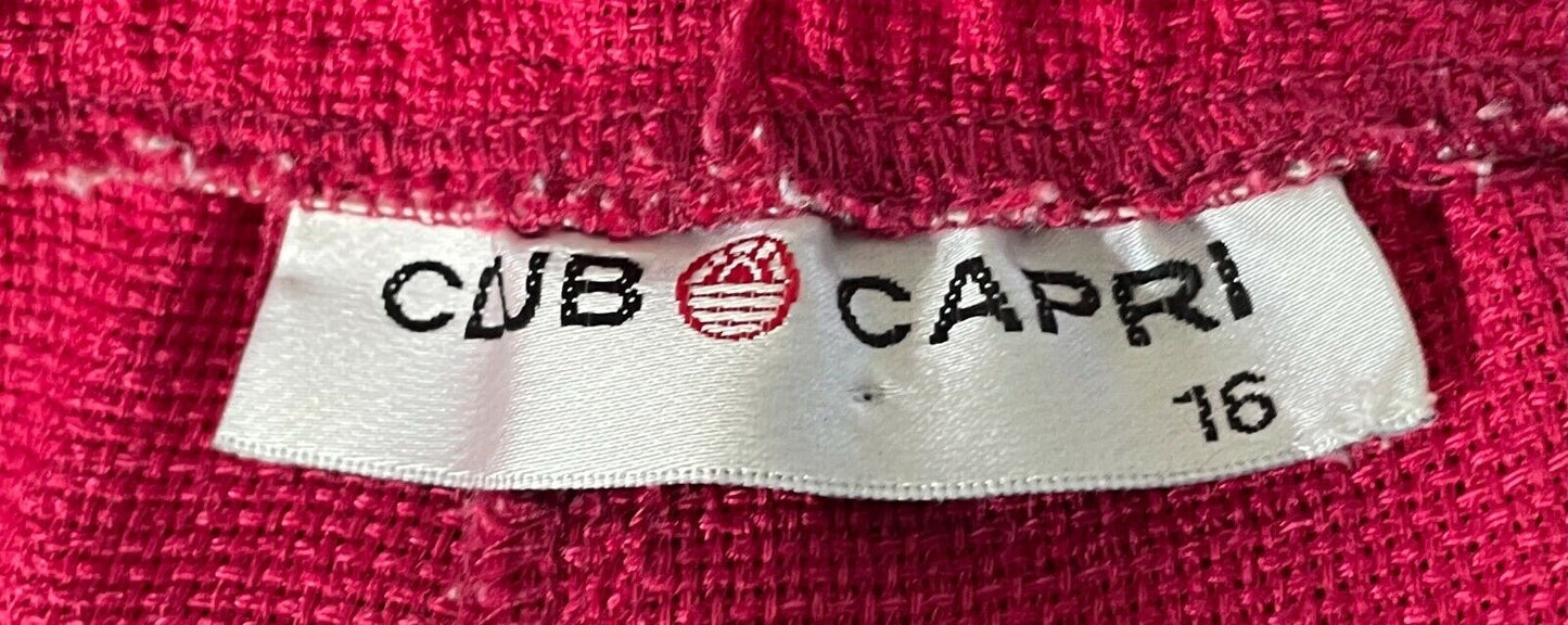 CLUB CAPRI Pants Cerise Straight Leg Elastic Waist Ladies Size 16 Trousers Retro