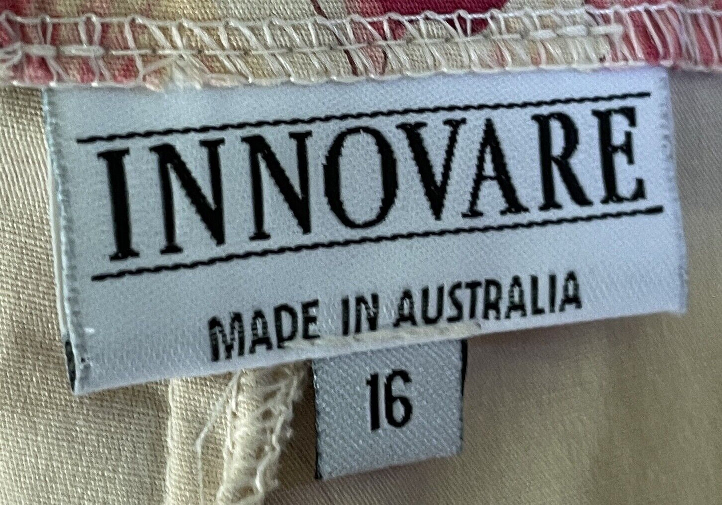 INNOVARE Crop Stretch Pants Beige Pink Yellow Floral Print Straight Leg Size 16