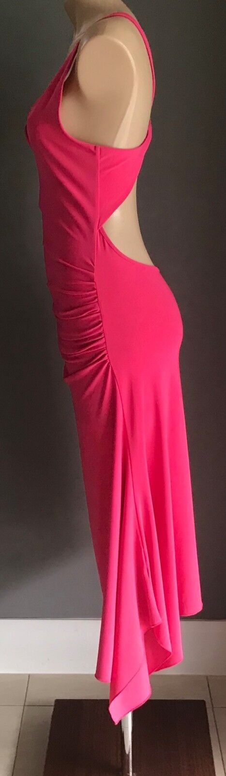 SUITE 62 Stretch Dress Pink Sleeveless Ruched Side Asymmetric Hem Ladies Size 10