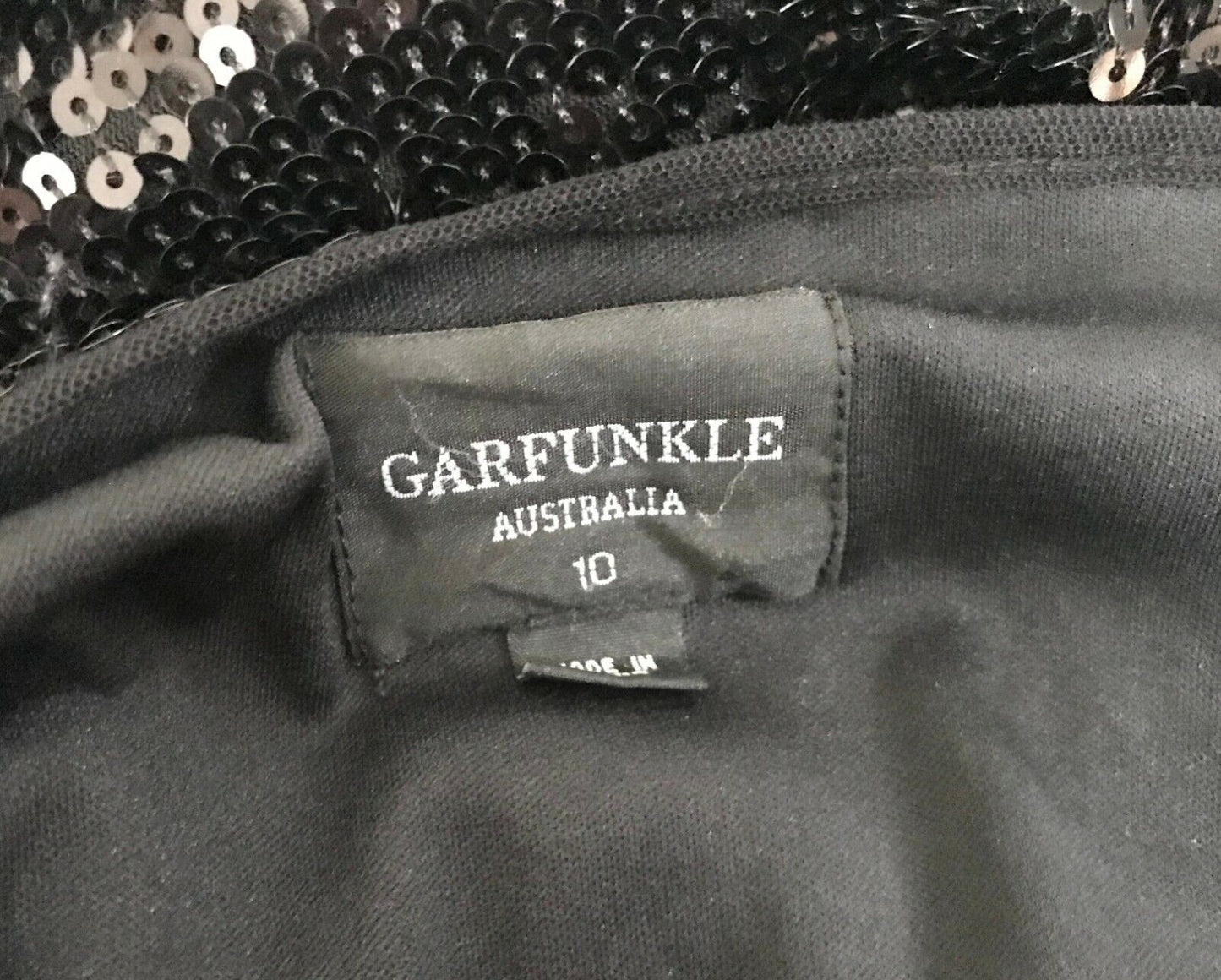 GARFUNKLE Australia Mini Dress Black Sequin Halter Neck Stretch Size 10 Sexy Vtg