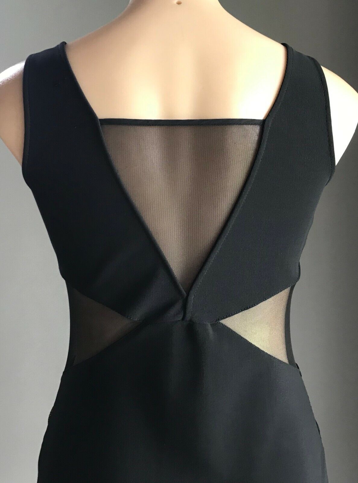 Bodycon Dress Black Stretch Sleeveless w Mesh Inserts Ladies Size 10 Sexy LBD