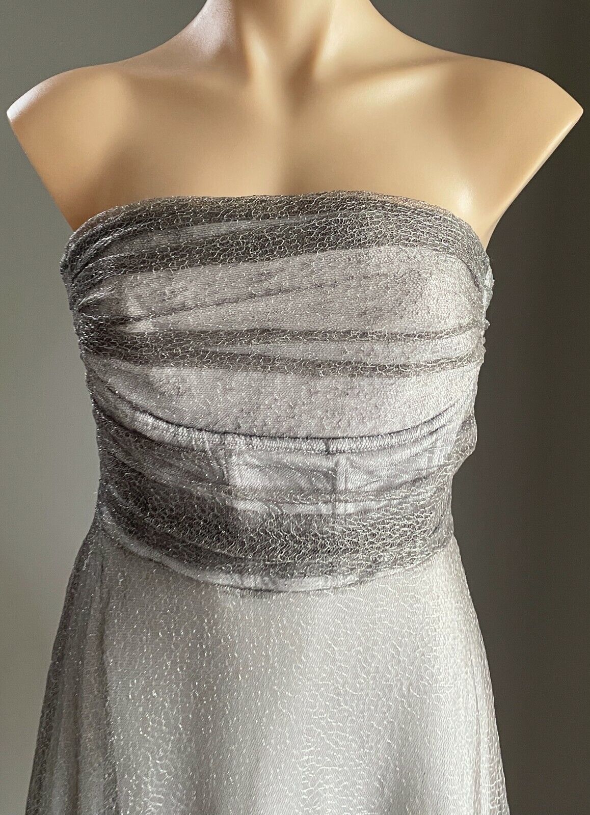 COLLECTION Fit & Flare Midi Dress Silver Net Strapless Ladies Size 10