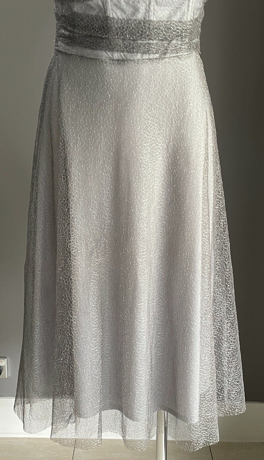 COLLECTION Fit & Flare Midi Dress Silver Net Strapless Ladies Size 10
