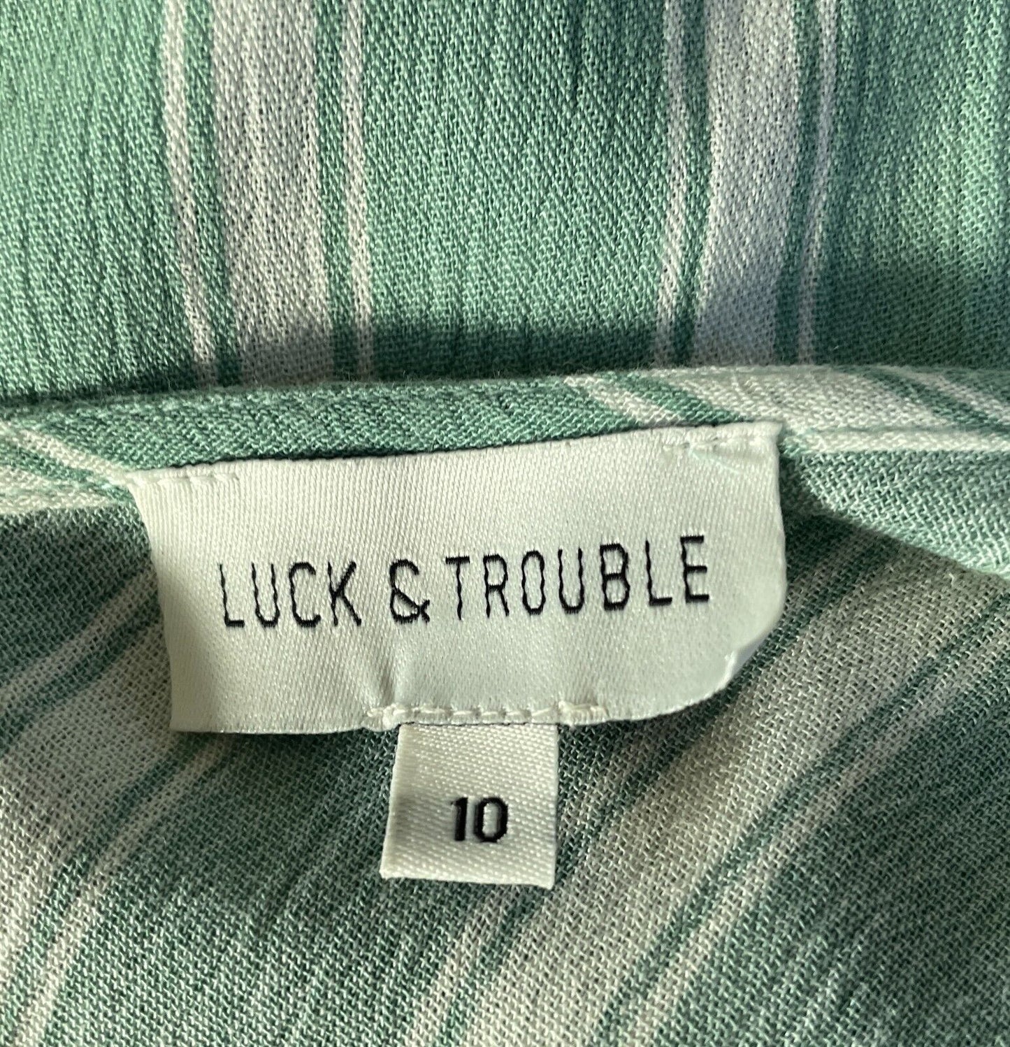 LUCK & TROUBLE Sage & White Stripe Sleeveless Shift Mini Dress Size 10