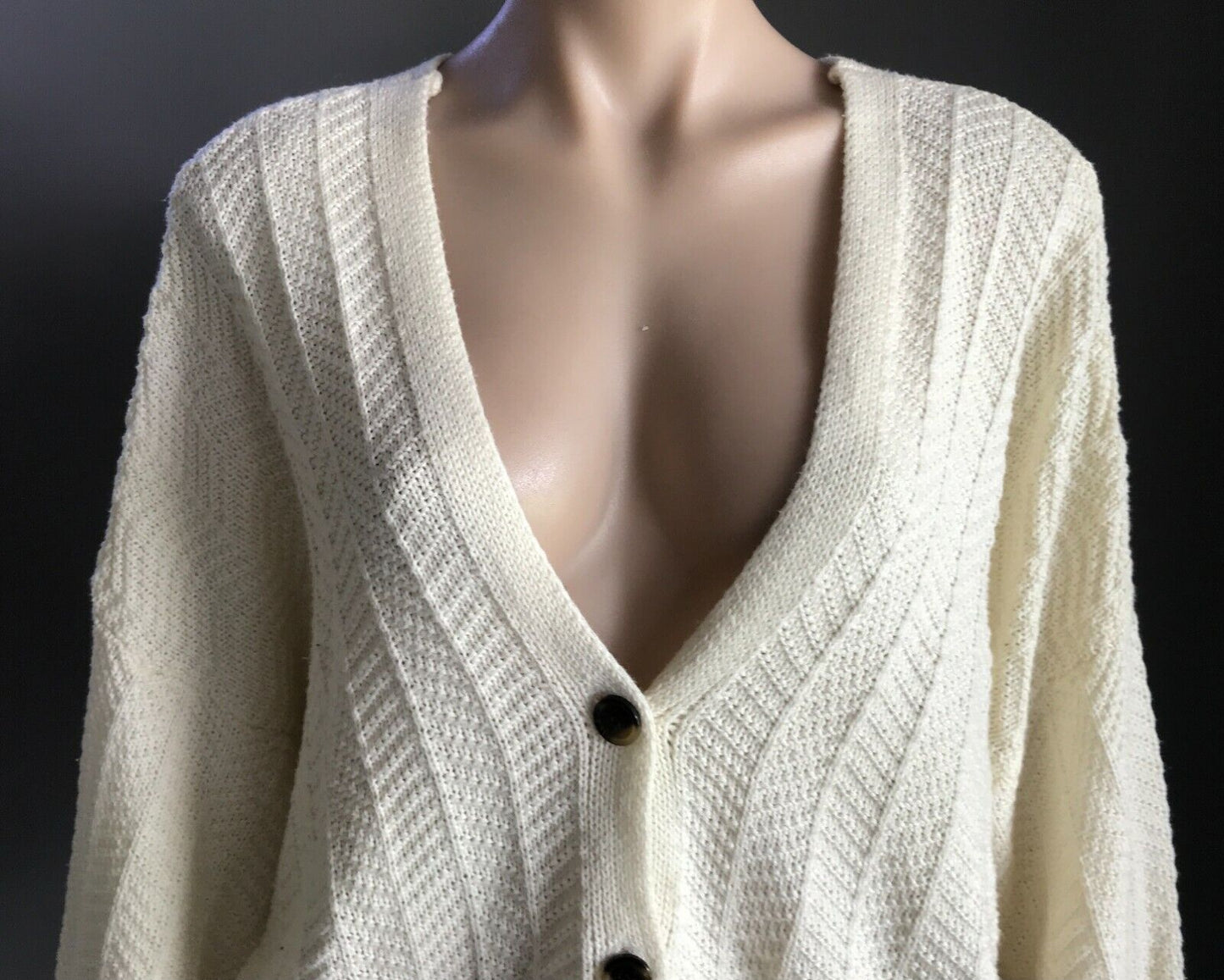 CHUNKY KNIT Cardigan Cream 3/4 Sleeve Crop Ladies Size M 12 NEW Vintage