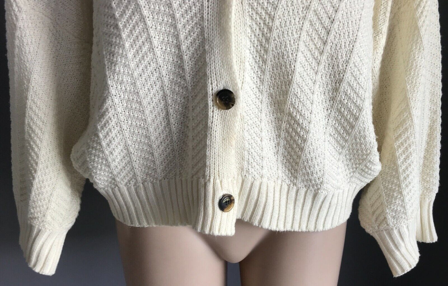 CHUNKY KNIT Cardigan Cream 3/4 Sleeve Crop Ladies Size M 12 NEW Vintage