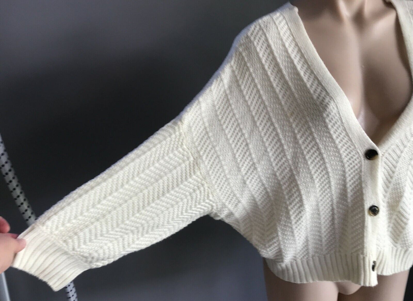 CHUNKY KNIT Cardigan Cream 3/4 Sleeve Crop Ladies Size M 12 NEW Vintage
