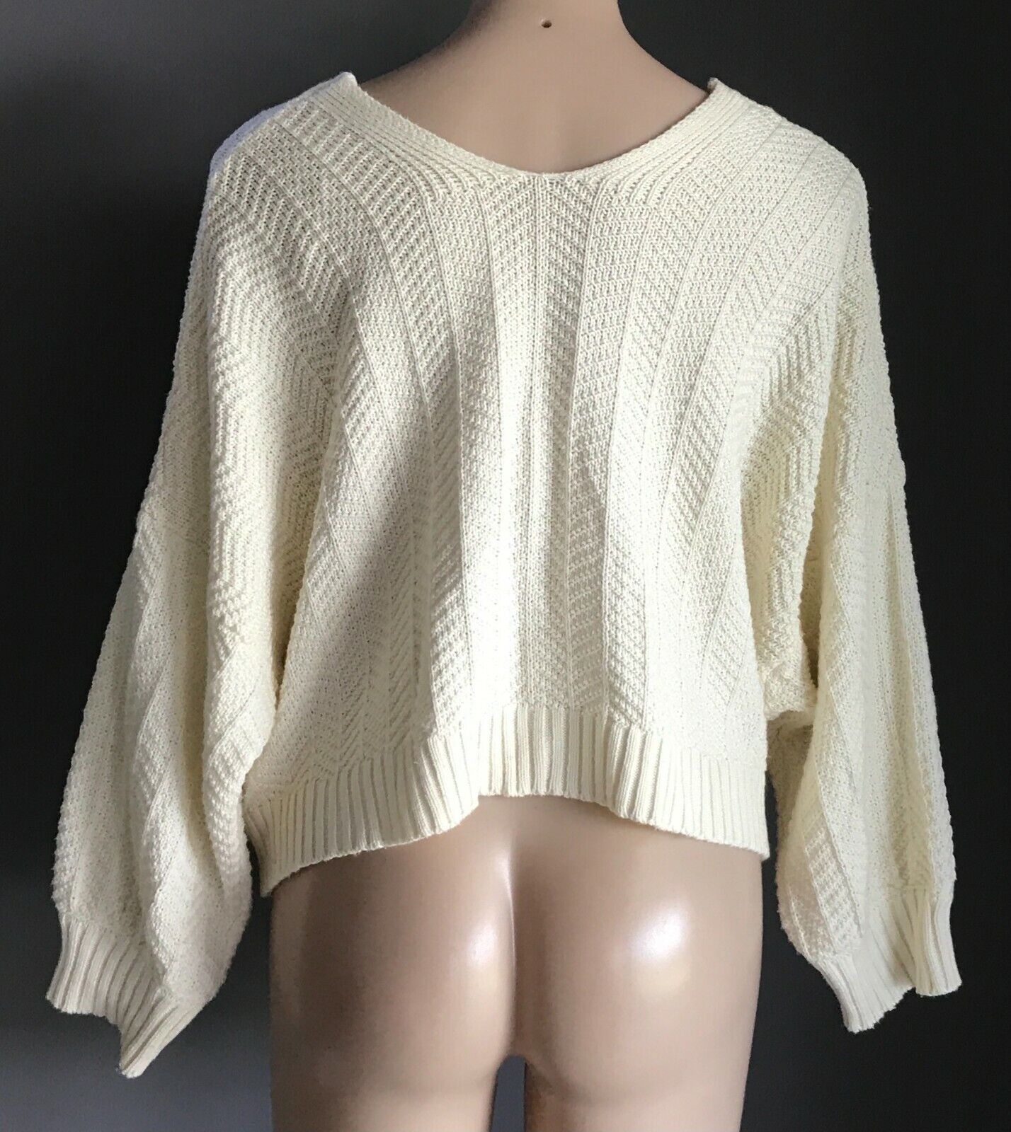 CHUNKY KNIT Cardigan Cream 3/4 Sleeve Crop Ladies Size M 12 NEW Vintage