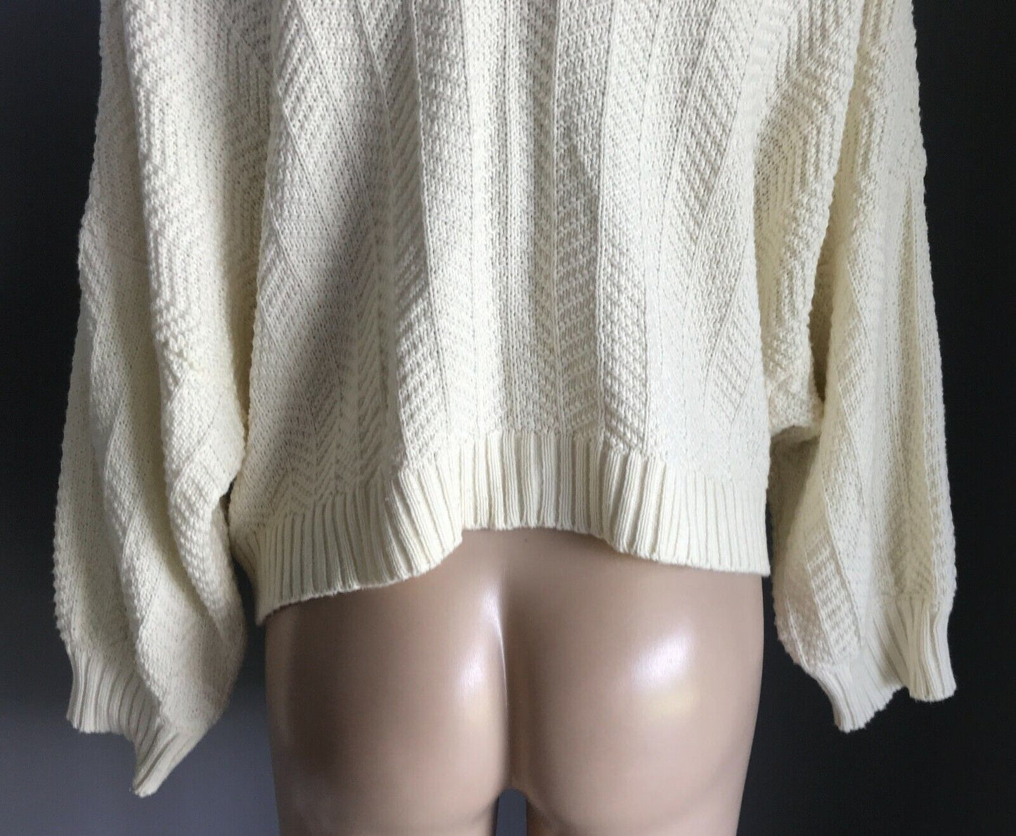 CHUNKY KNIT Cardigan Cream 3/4 Sleeve Crop Ladies Size M 12 NEW Vintage