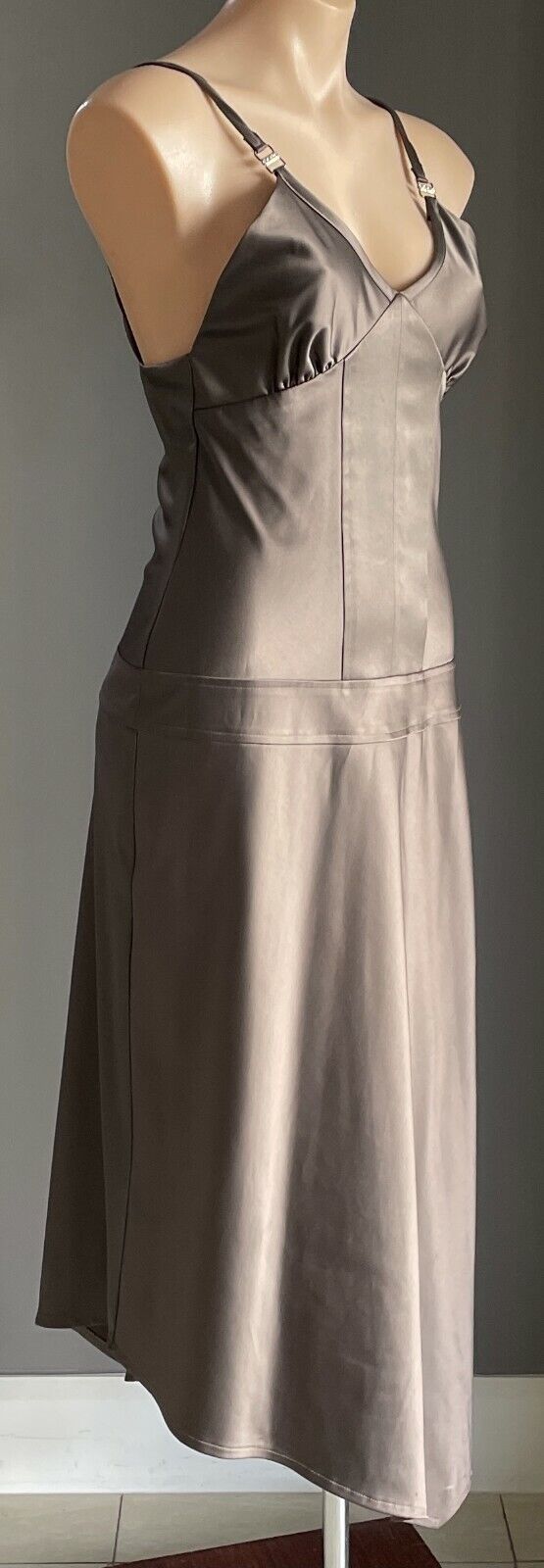 1980’s PA COLLECTION Midi Dress Bronze Sleeveless Asymmetric Hem Size 10 Vintage