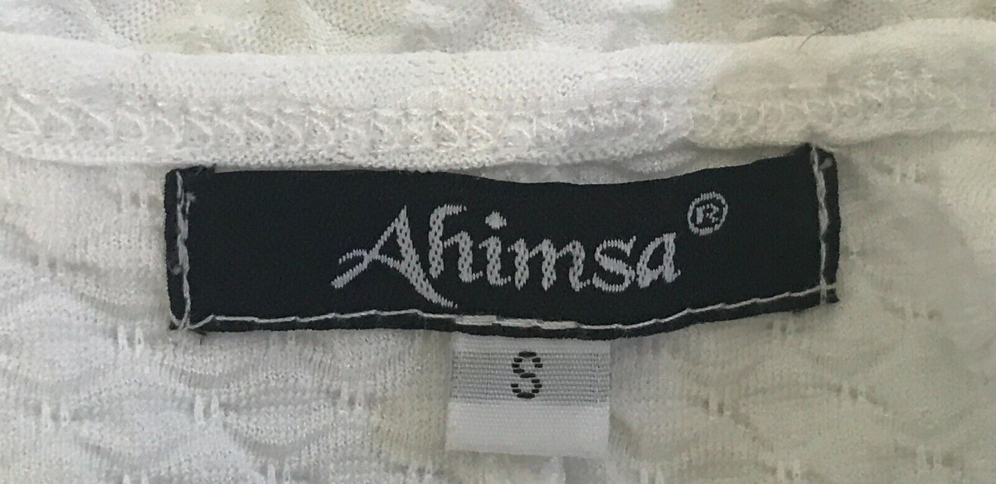 AHIMSA Tunic Dress White Textured Fabric Short Sleeve Internal Ties Sz S 10