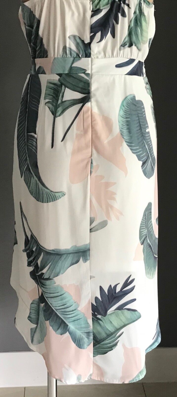 Sleeveless Drape Dress White Green & Pink Botanical Floral Print Ladies Size 10