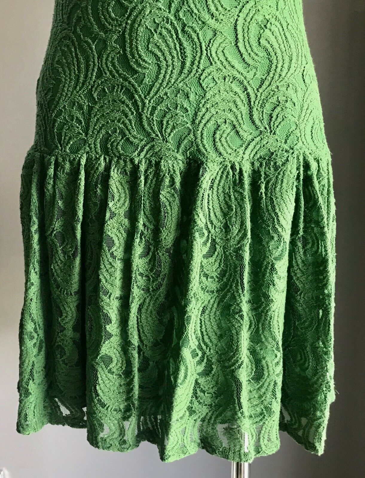 JULIENNE W Dress Green Lace Sleeveless Drop Waist Frock Ladies Size S 8 10