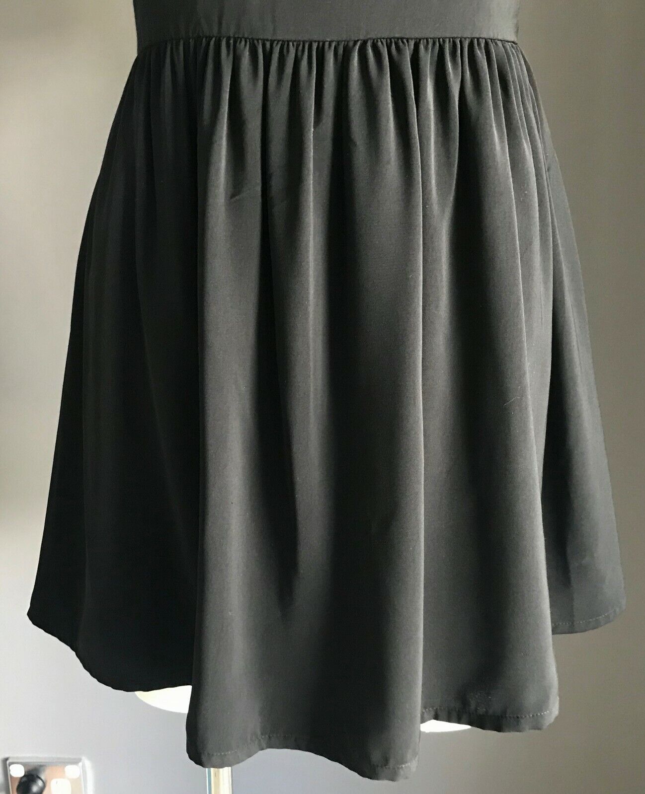 YEUZZ Fit & Flare Dress Black Short Sleeve Slit Back Ladies Size L 10