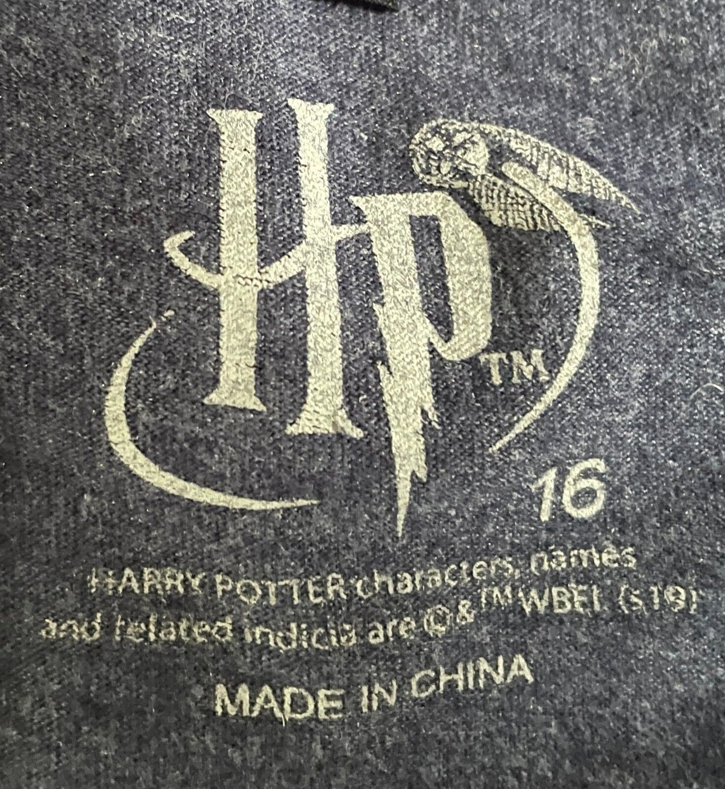 HARRY POTTER T Shirt "Quidditch" Blue Marle Print Short Sleeve Top Tee Sz 16