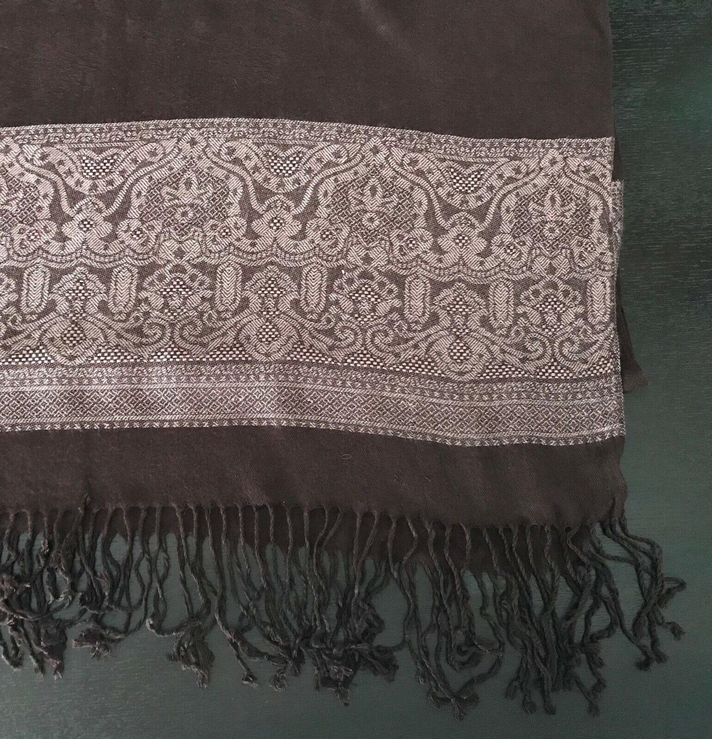 Shawl Brown & Pink Colour Fine Knit Scarf w Fringed Trim Gorgeous Neck SCARF