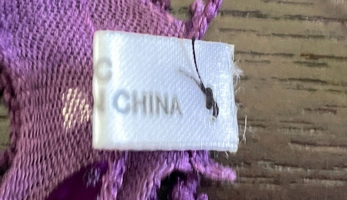 Neck SCARF Purple & Silver Trim Rectangle Holey Fabric w Net Overlay Fringe Trim