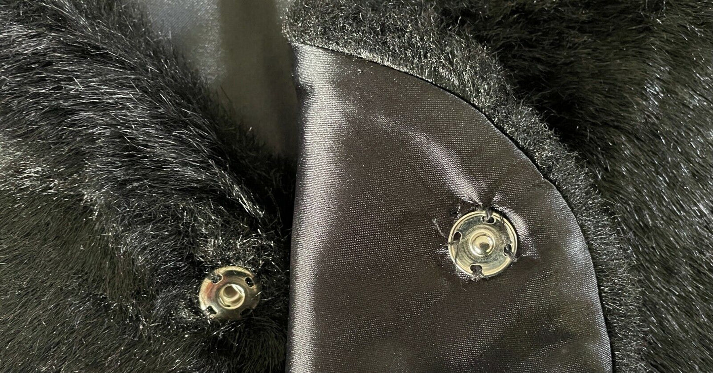 Faux Fur Stole ROSE'S Black Wrap w Stunning Pearl Fastening COLLAR Plus Size 24