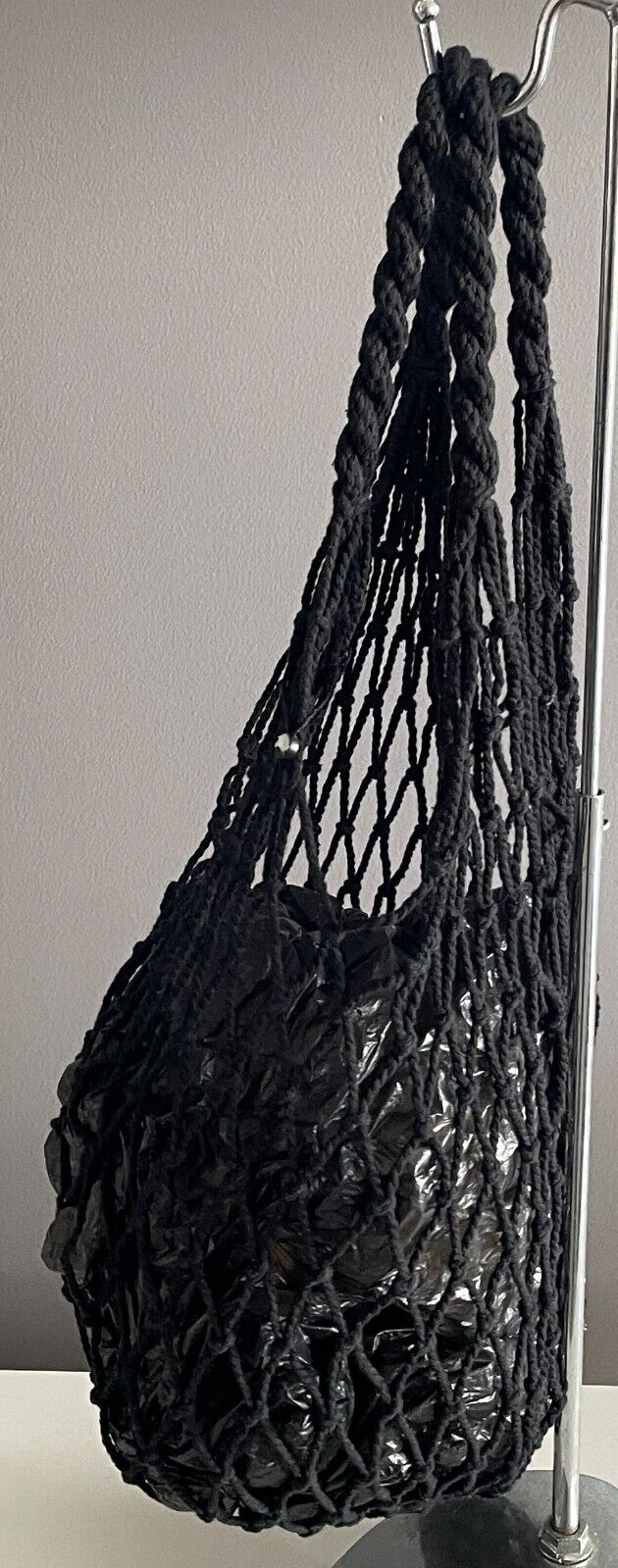 String Bag Black Shopper Shoulder Tote Cotton Macrame Eco Save the Planet