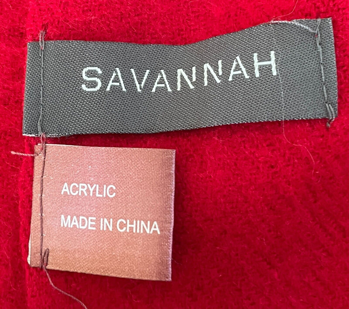 Knit Neck SCARF SAVANNAH Red Acrylic Wrap Rectangle Shape 30.5 x 155cm Fringed