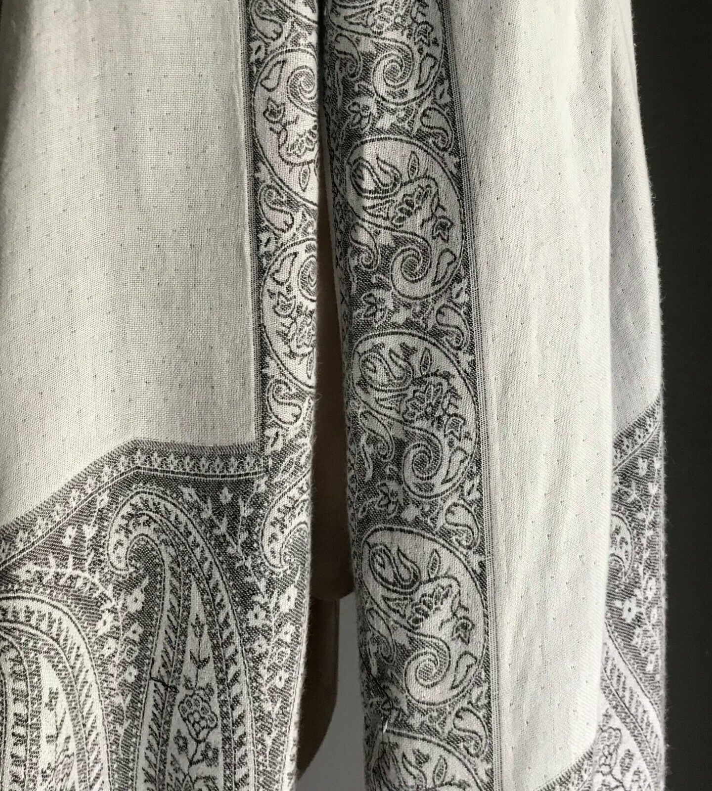 Neck SCARF Grey Black & White Paisley Print Fringed Trim Ladies