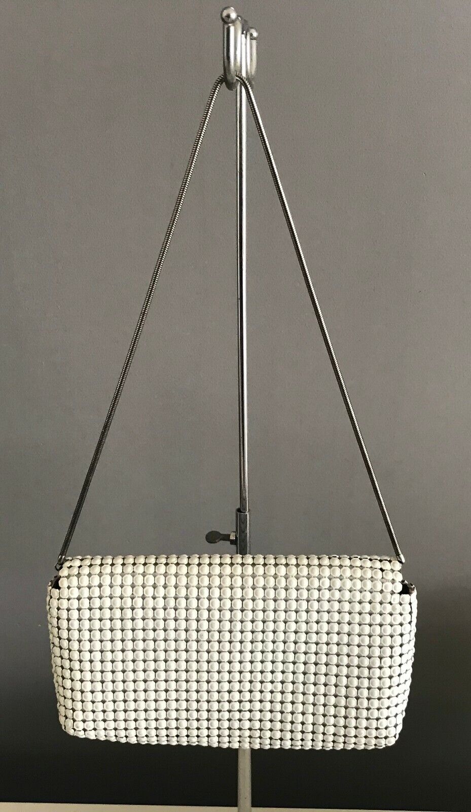 Vintage SHOULDER BAG White "Aluminium" Mesh Link Chainmail Clutch Turn Lock Hand