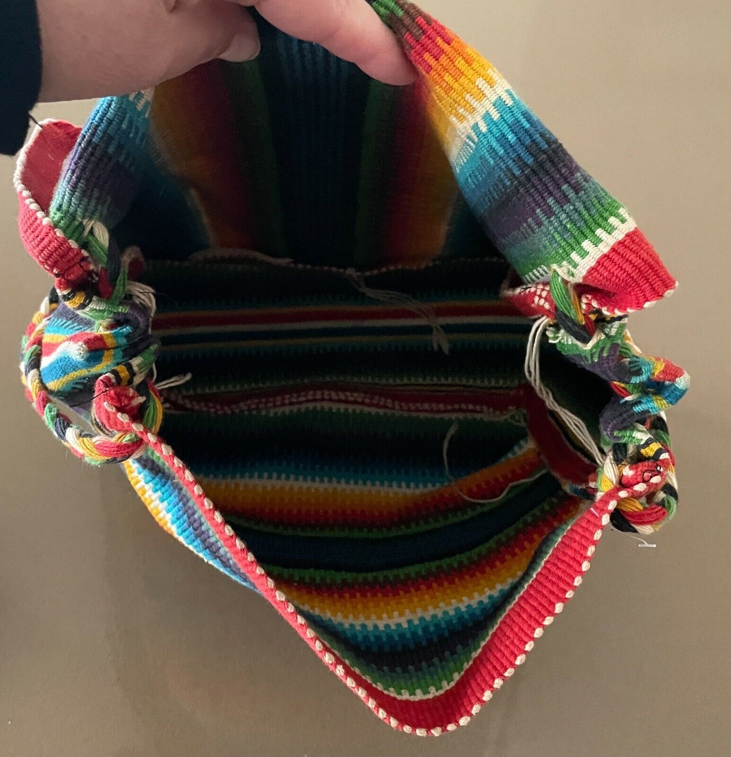 Boho SHOULDER BAG Tassels Bright MultiColoured Woven Fabric Stripe Crossbody