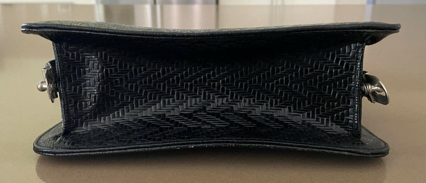 Vintage SHOULDER BAG 1960's Black Embossed Vinyl Frame Handbag Adjustable Strap