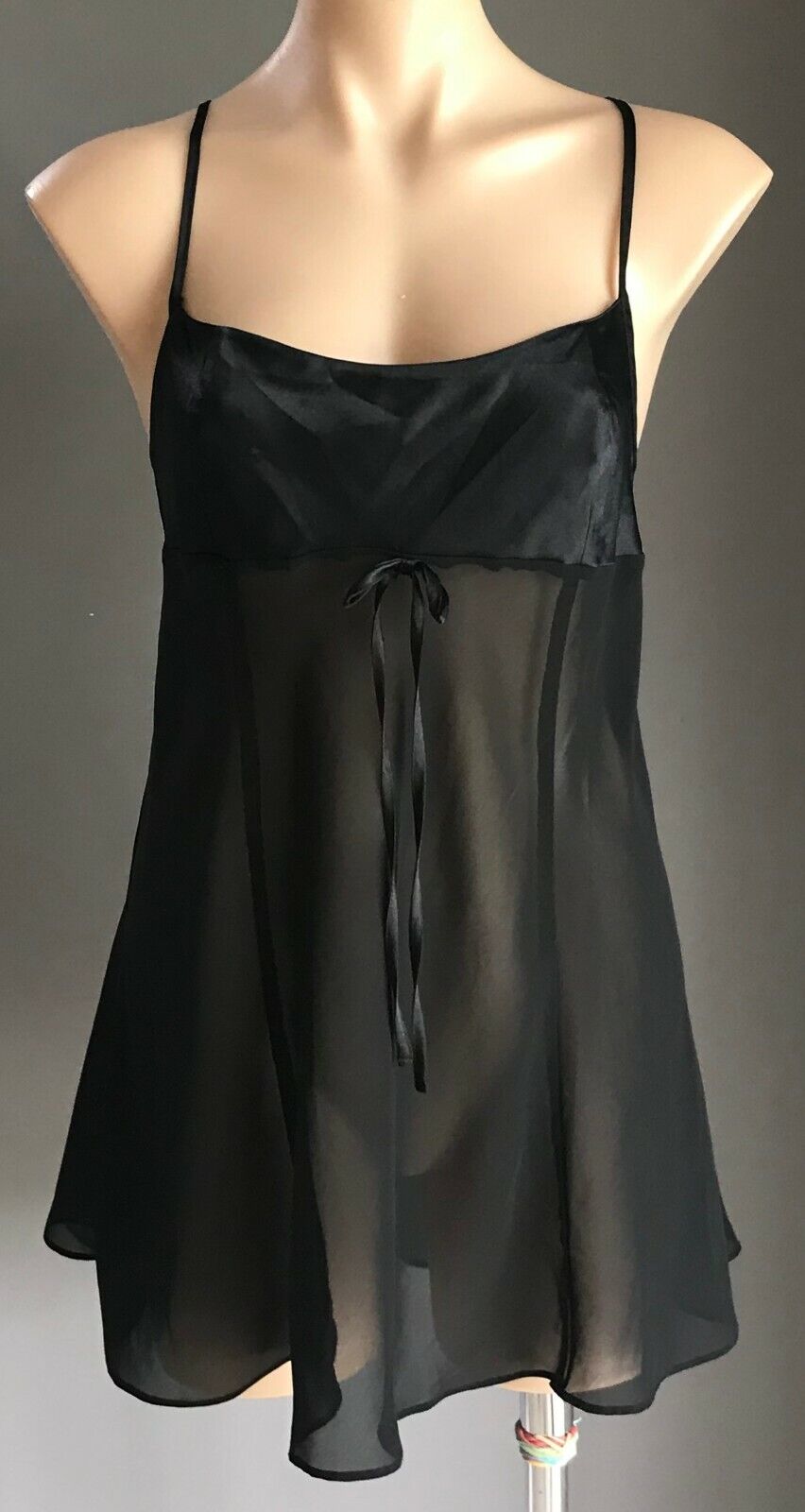 WILD DESIGNS Sexy Chemise Black Sheer Cross Over Back Size M 10 Lingerie NEW