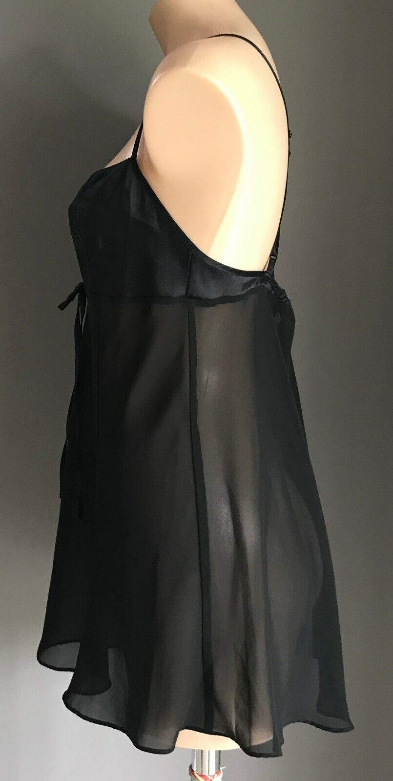 WILD DESIGNS Sexy Chemise Black Sheer Cross Over Back Size M 10 Lingerie NEW